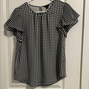 Ann Taylor Gingham Ruffle Sleeve Blouse